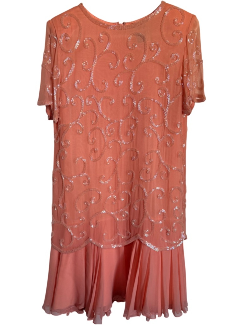 Vintage Talbots 100% Silk Beaded Sequined Drop Waist Flapper Dress Peach Size 8P